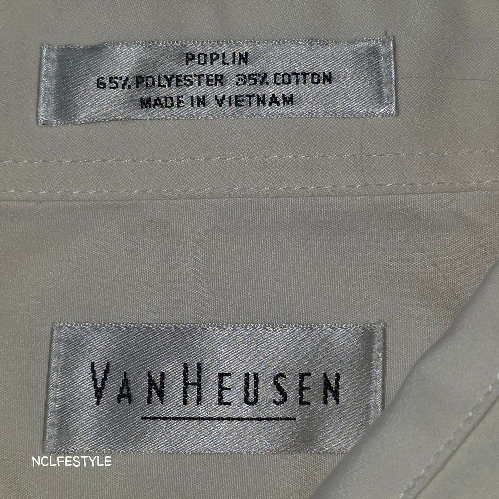 Van Heusen Mens XL Dress Shirt Cream Wrinkle Free Poplin Regular Fit 17.5 34/35 - Picture 6 of 7
